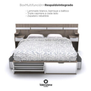 Box Multifunción 1,40/1,60 + Respaldo Integrado (con mesas de luz)