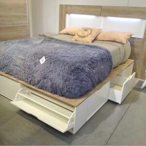 Cama Box Multifunción 1,40m / 1,60m + Respaldo Elite 2 Luces Led + 2 Mesas de Luz Winco