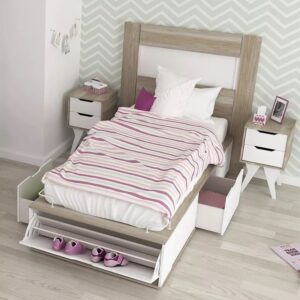 Cama de 1 Plaza doble con Respaldo Elite 1 y 2 Mesas de luz Winco